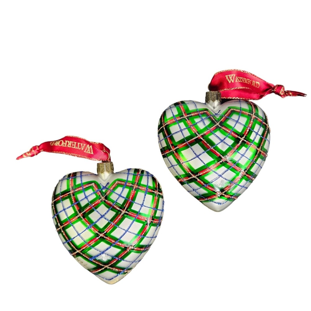Waterford Plaid Heart Set of 2 Ltd Edition Holiday Heirlooms Signed Numbered Box